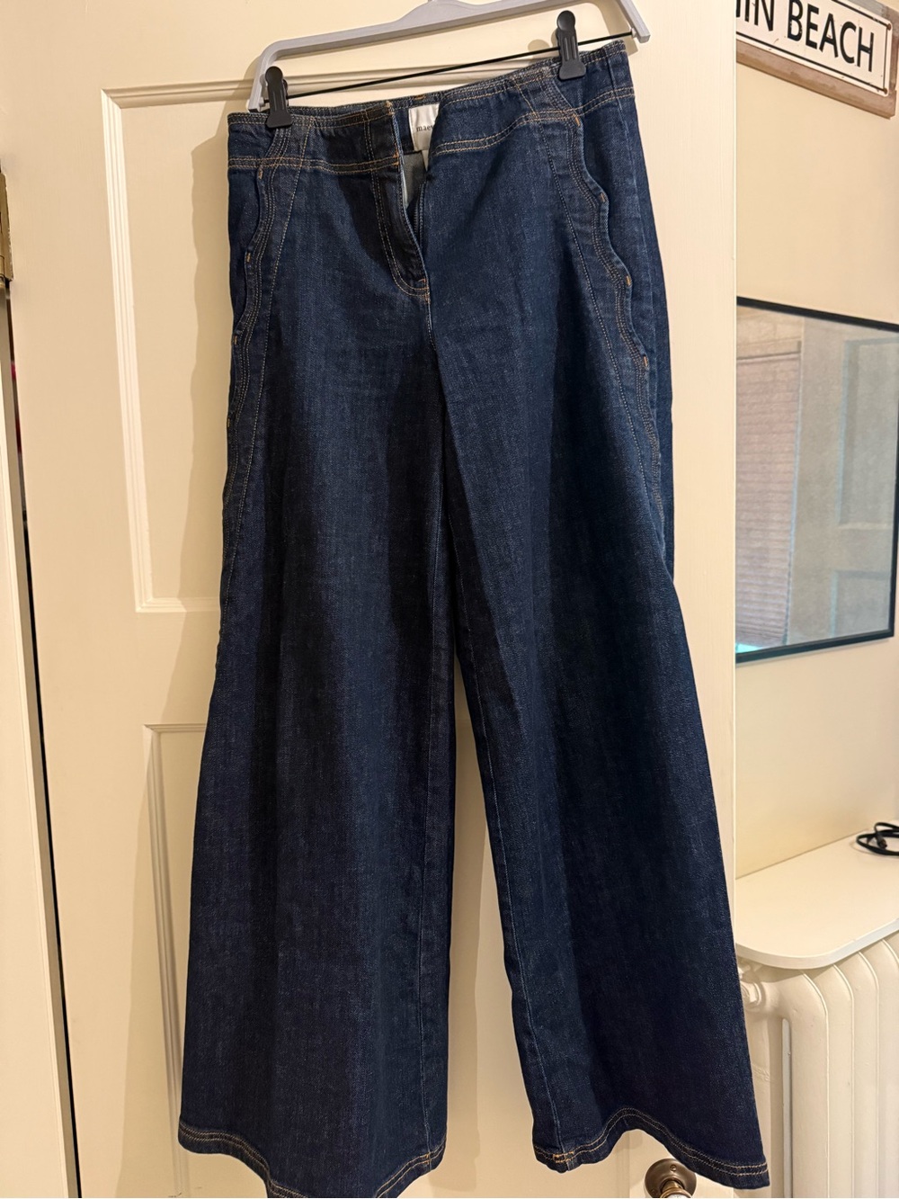 Pilcro Wide-Leg Dark Blue Denim Jeans